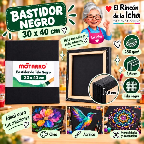 RI-0006073 Bastidor de Tela Negro Motarro 30 x 40 cm