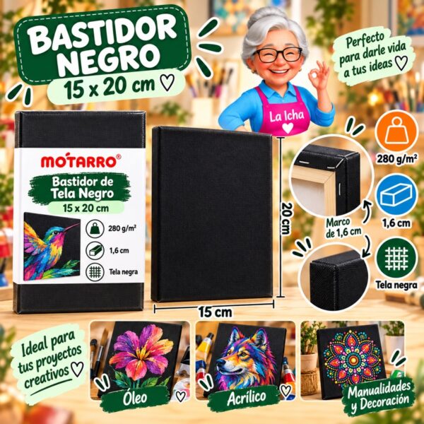RI-0006074 Bastidor de Tela Negro Motarro 15 x 20 cm