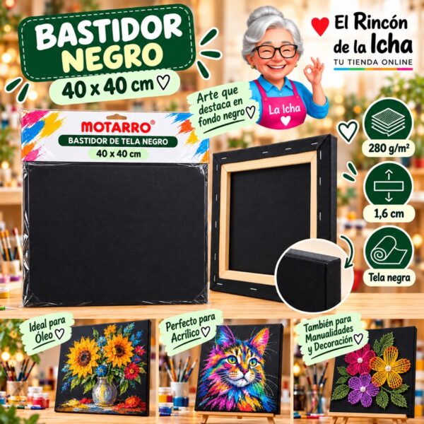 RI-0006076 Bastidor de Tela Negro Motarro 40 x 40 cm