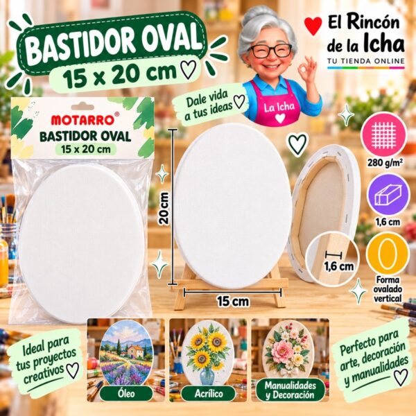 RI-0006087 Bastidor de Tela Oval Motarro 15 x 20 cm