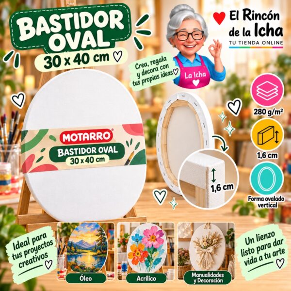 RI-0006089 Bastidor de Tela Oval Motarro 30 x 40 cm