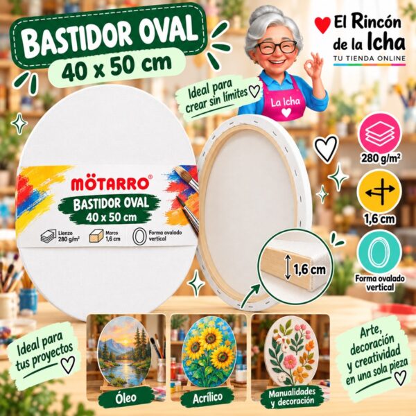 RI-0006090 Bastidor de Tela Oval Motarro 40 x 50 cm