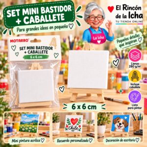 Set Mini Bastidor con Caballete Motarro 6 x 6 cm
