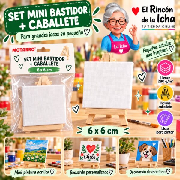 RI-0006097 Set Mini Bastidor con Caballete Motarro 6 x 6 cm