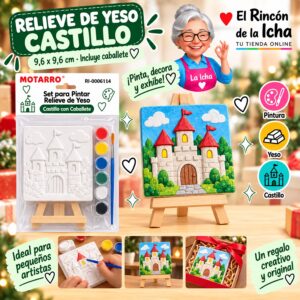 Set para Pintar Relieve de Yeso Castillo con Caballete Motarro 9,6 x 9,6 cm