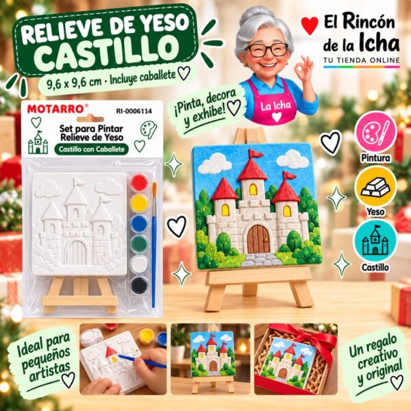 RI-0006114 Set para Pintar Relieve de Yeso Castillo con Caballete Motarro 9,6 x 9,6 cm