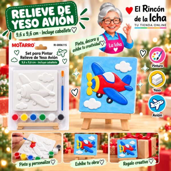 RI-0006115 Set para Pintar Relieve de Yeso Avión con Caballete Motarro 9,6 x 9,6 cm