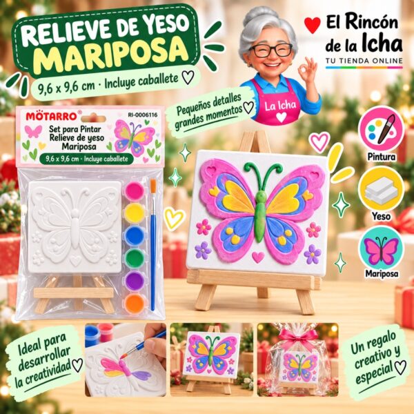 RI-0006116 Set para Pintar Relieve de Yeso Mariposa con Caballete Motarro 9,6 x 9,6 cm