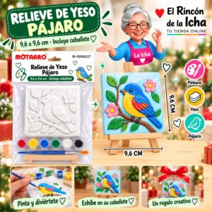 RI-0006117 Set para Pintar Relieve de Yeso Pájaro con Caballete Motarro 9,6 x 9,6 cm