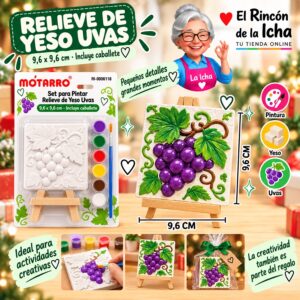 Set para Pintar Relieve de Yeso Uvas con Caballete Motarro 9,6 x 9,6 cm