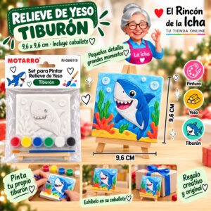 RI-0006119 Set para Pintar Relieve de Yeso Tiburón con Caballete Motarro 9,6 x 9,6 cm