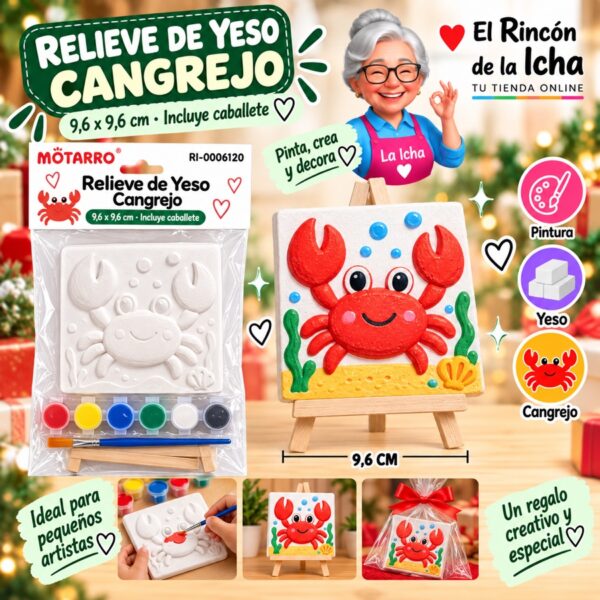 RI-0006120 Set para Pintar Relieve de Yeso Cangrejo con Caballete Motarro 9,6 x 9,6 cm