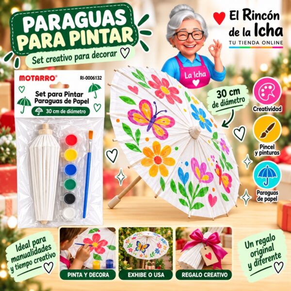 RI-0006132 Set para Pintar Paraguas de Papel Motarro 30 cm