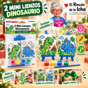RI-0006135 Set 2 Mini Lienzos con Caballete y Pinturas Dinosaurio Motarro