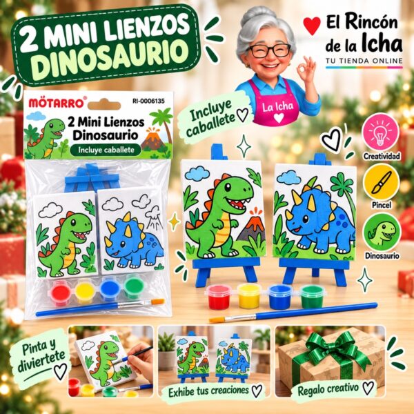 RI-0006135 Set 2 Mini Lienzos con Caballete y Pinturas Dinosaurio Motarro