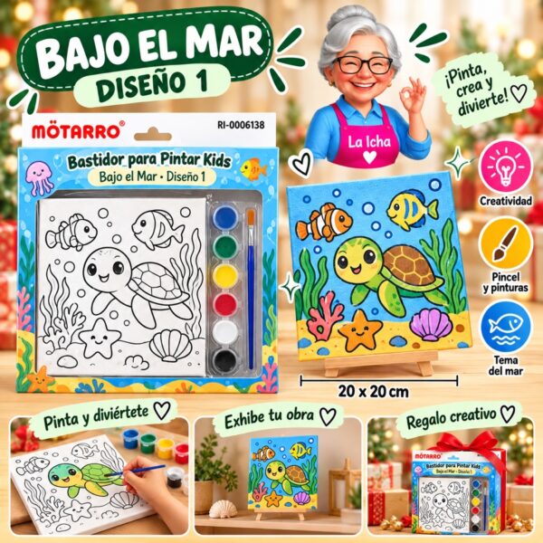 RI-0006138 Bastidor para Pintar Kids Bajo el Mar Motarro 20 x 20 cm Diseño 1
