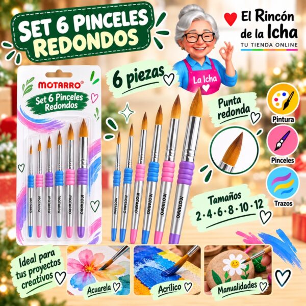 RI-0006157 Set 6 Pinceles Redondos Motarro Tamaños 2-12