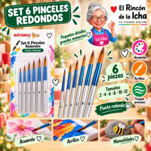 RI-0006160 Set 6 Pinceles Redondos Motarro Mango Azul