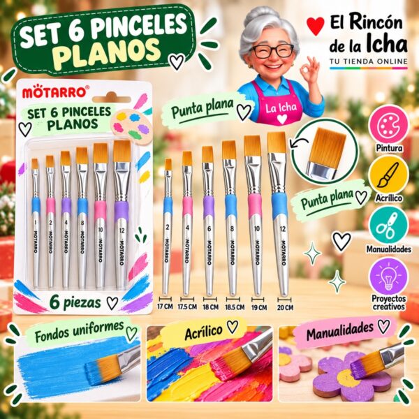 RI-0006161 Set 6 Pinceles Planos Motarro Tamaños 2-12