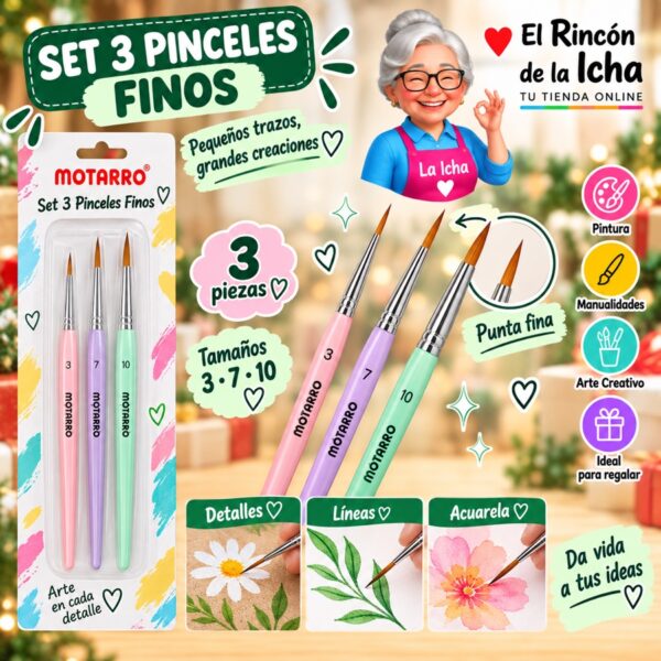 RI-0006165 Set 3 Pinceles Finos Motarro Tamaños 3-7-10
