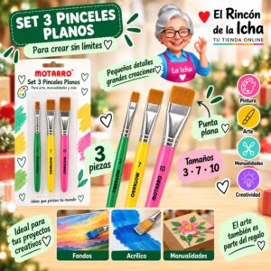 Set 3 Pinceles Planos Motarro Tamaños 3-7-10