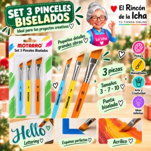 Set 3 Pinceles Biselados Motarro Tamaños 3-7-10