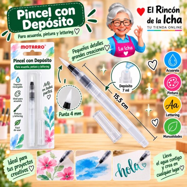 Pincel con Depósito Motarro Punta 4 mm 15,5 cm