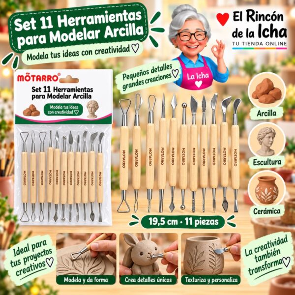 RI-0006179 Set 11 Herramientas para Modelar Arcilla Motarro 19,5 cm