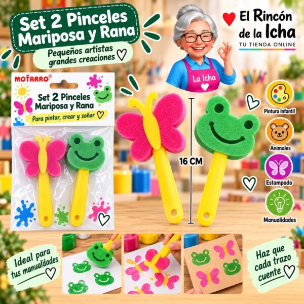 RI-0006199 Set 2 Pinceles de Esponja Mariposa y Rana Motarro