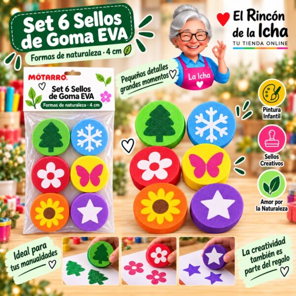 RI-0006208 Set 6 Sellos de Goma EVA Motarro Formas Naturaleza