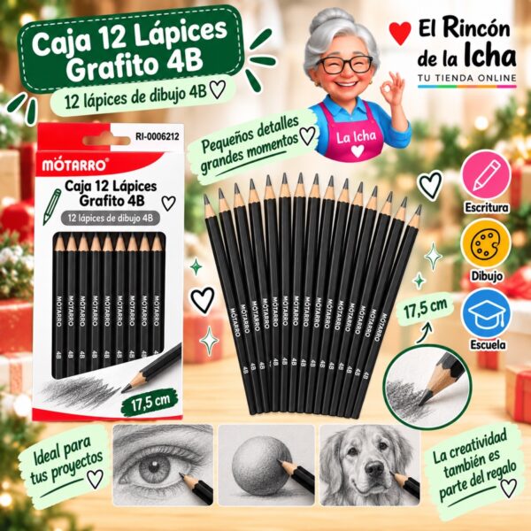 RI-0006212 Caja 12 Lápices Grafito 4B Motarro 17,5 cm