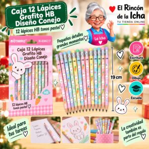 RI-0006217 Caja 12 Lápices Grafito HB Motarro 19 cm Diseño Conejo