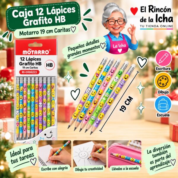 RI-0006223 Caja 12 Lápices Grafito HB Motarro 19 cm Caritas