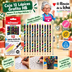 RI-0006225 Caja 12 Lápices Grafito HB Motarro 19 cm Negro Multicolor