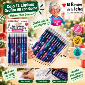RI-0006227 Caja 12 Lápices Grafito HB con Goma Motarro 19 cm Galaxia