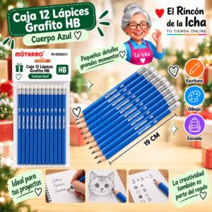 RI-0006231 Caja 12 Lápices Grafito HB Motarro 19 cm Azul