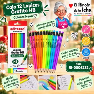 RI-0006232 Caja 12 Lápices Grafito HB Motarro 19 cm Neón