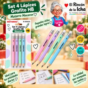 RI-0006235 Set 4 Lápices Grafito HB Motarro Macaron 19 cm