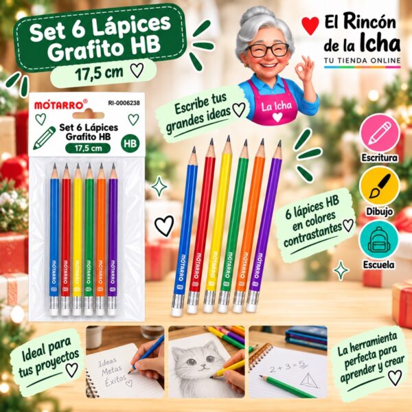 RI-0006238 Set 6 Lápices Grafito HB Motarro 17,5 cm