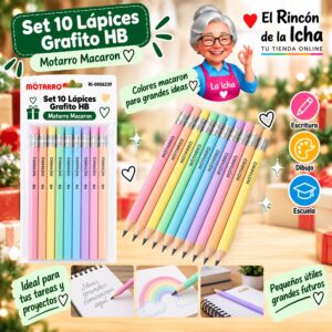RI-0006239 Set 10 Lápices Grafito HB Motarro Macaron 19 cm