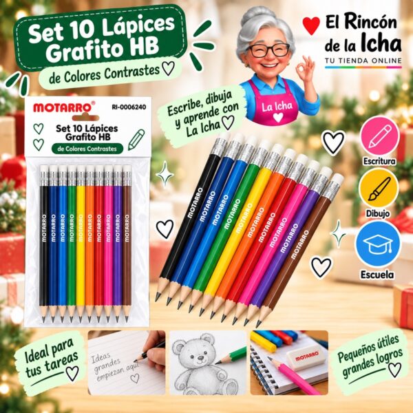 RI-0006240 Set 10 Lápices Grafito HB Motarro 17,5 cm