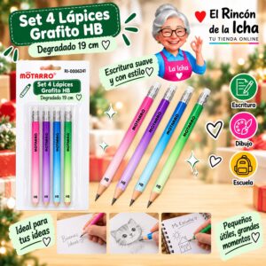 RI-0006241 Set 4 Lápices Grafito HB Motarro Degradado 19 cm