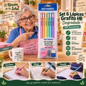 RI-0006242 Set 6 Lápices Grafito HB Motarro Degradado 19 cm