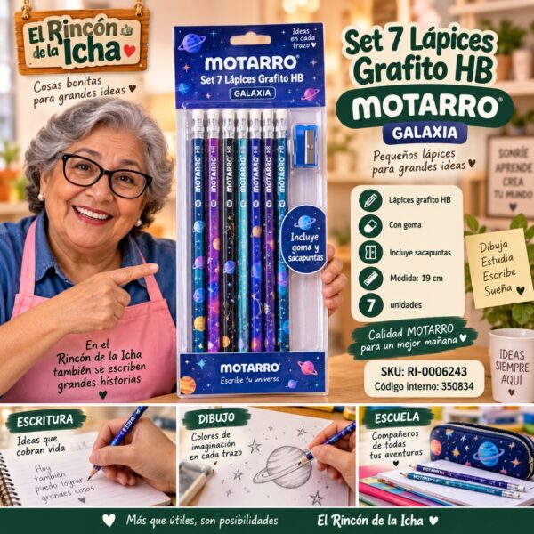 RI-0006243 Set 7 Lápices Grafito HB Motarro Galaxia 19 cm