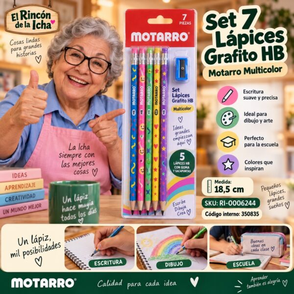 RI-0006244 Set 7 Lápices Grafito HB Motarro Multicolor 18,5 cm