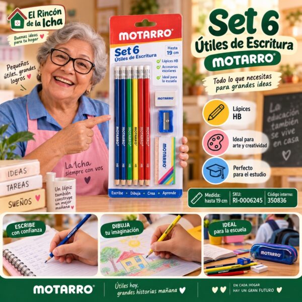 RI-0006245 Set 6 Útiles de Escritura Motarro 19 cm