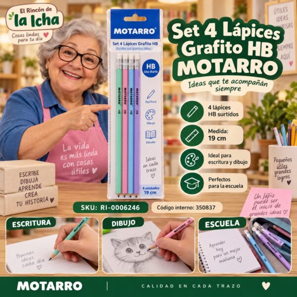 RI-0006246 Set 4 Lápices Grafito HB Motarro 19 cm