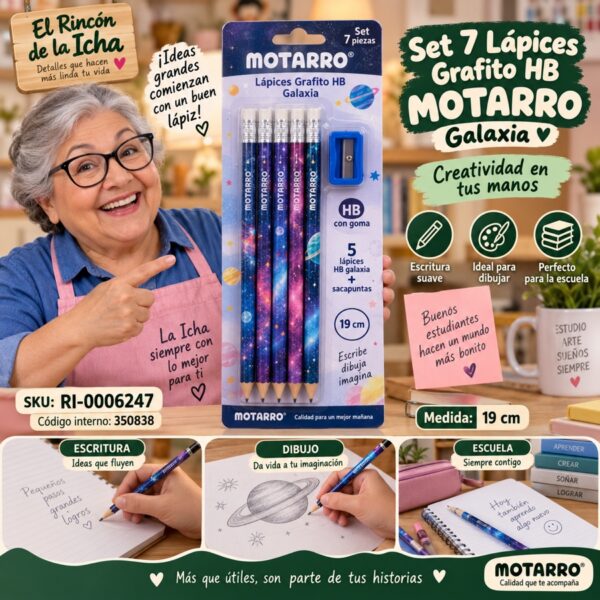 RI-0006247 Set 7 Lápices Grafito HB Motarro Galaxia 19 cm