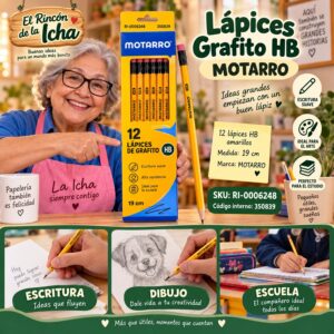 RI-0006248 Caja 12 Lápices Grafito HB Motarro 19 cm Amarillo