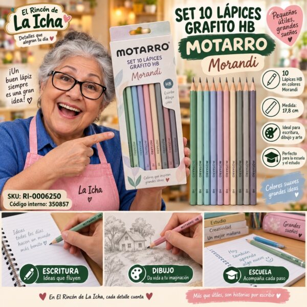 RI-0006250 Set 10 Lápices Grafito HB Motarro Morandi 17,8 cm